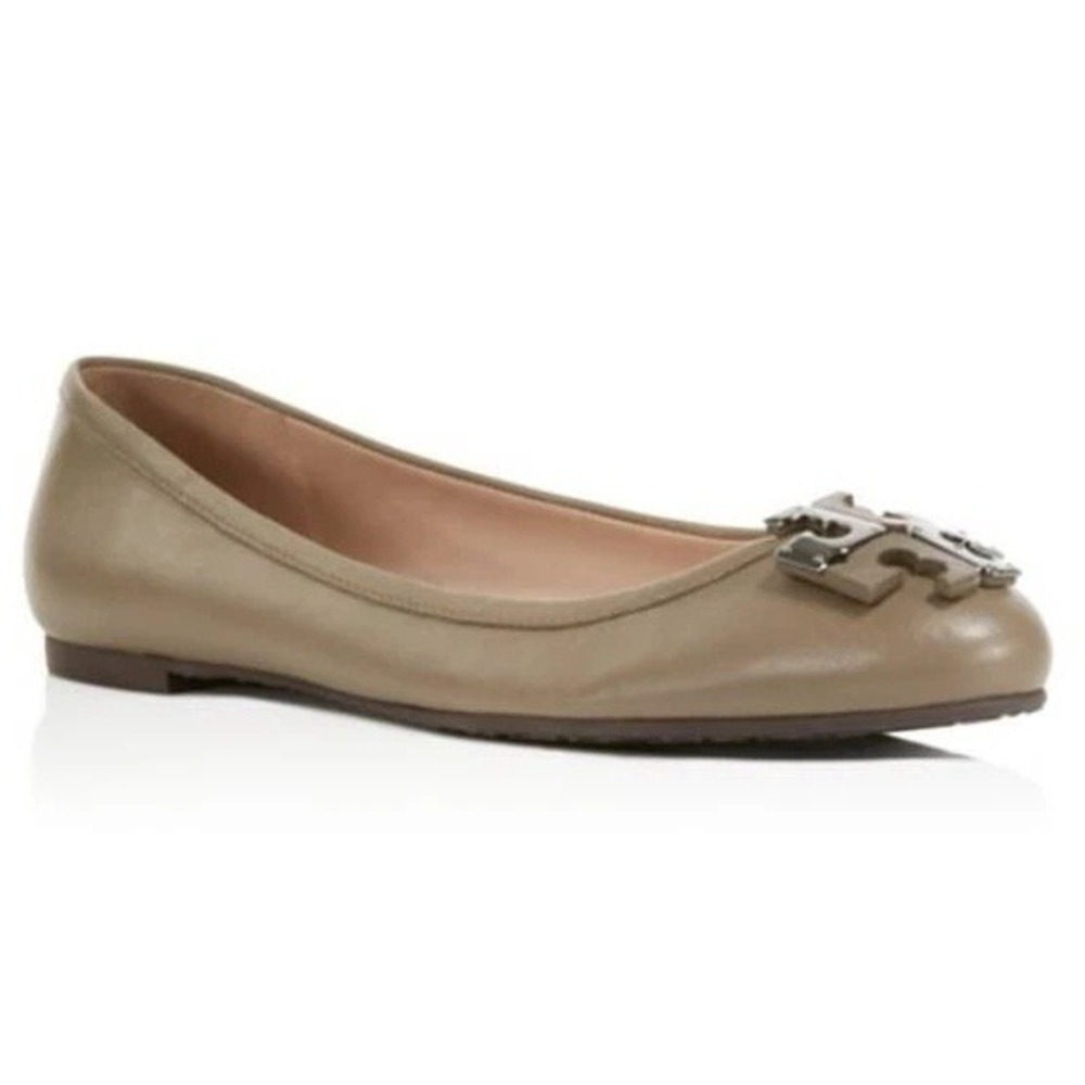 Tory Burch Lowell leather logo ballerina flats women 7M tan slip bn shoes